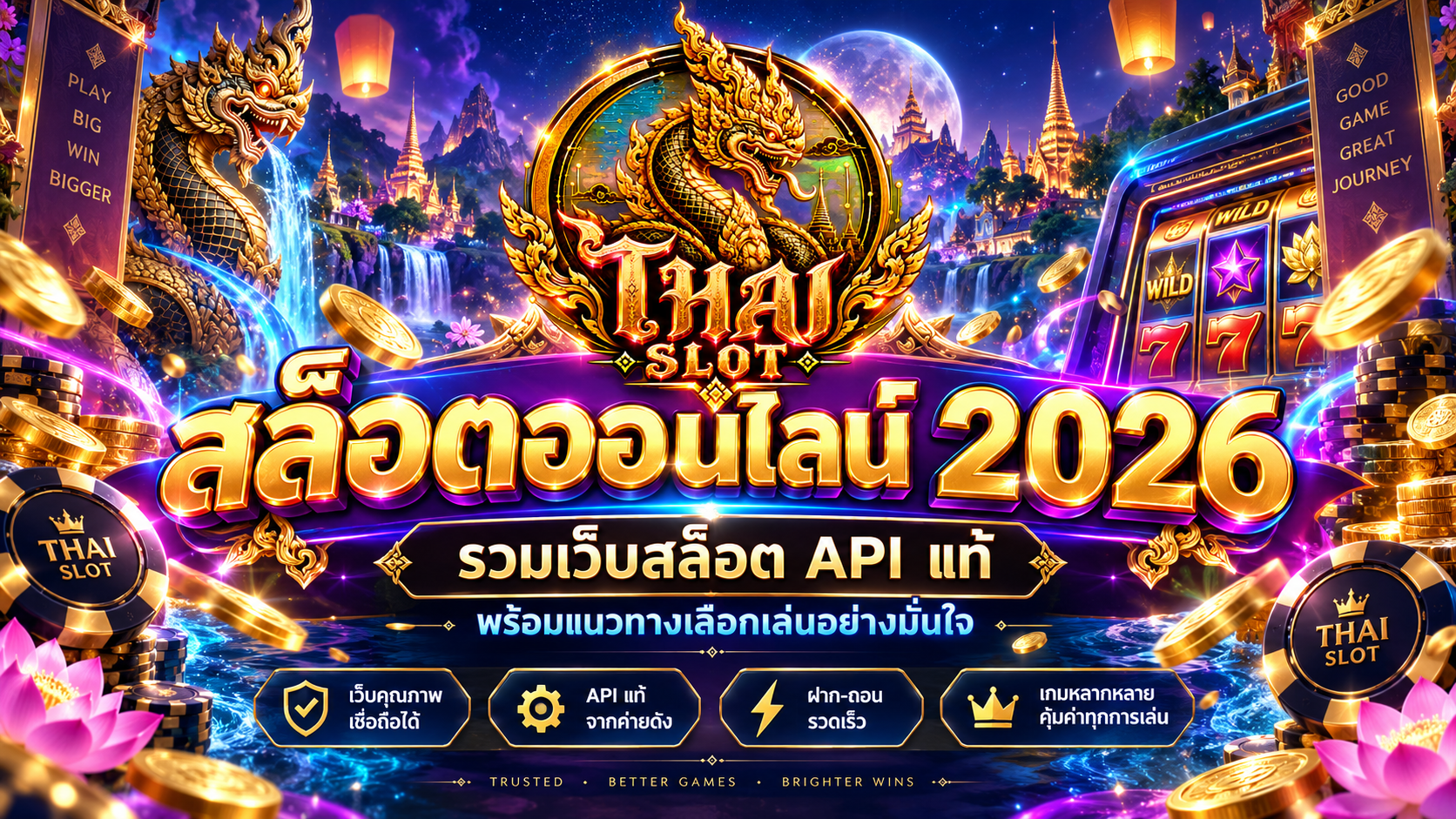 หน้าจอเกมสล็อตสมมติสำหรับอธิบายสัญลักษณ์และกติกา